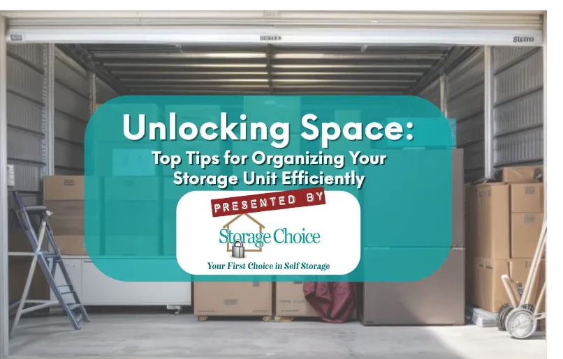 A storage unit is partially open, revealing its contents. There's an assortment of cardboard boxes, of various sizes,...